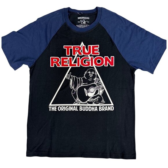 True Religion Other - True Religion Mens Raglan Original Tee Size M Navy/Black Buddha Graphic Guitar
